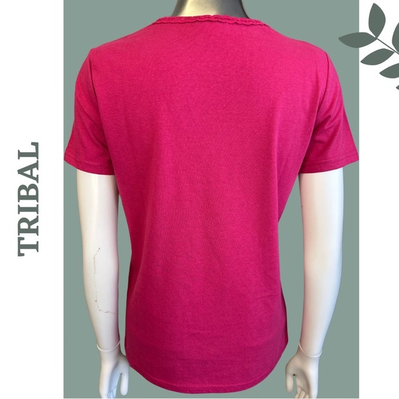 Tribal Fancy Crochet Shirt Sleeve T Shirt Color Daiquiri Fuschia Pink - Picture 4 of 5